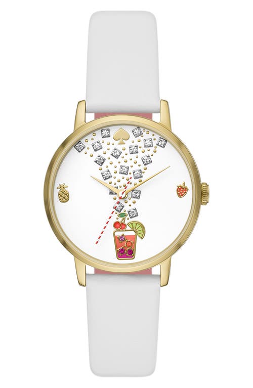 Kate Spade New York metro cocktail leather strap watch, 34mm in White at Nordstrom