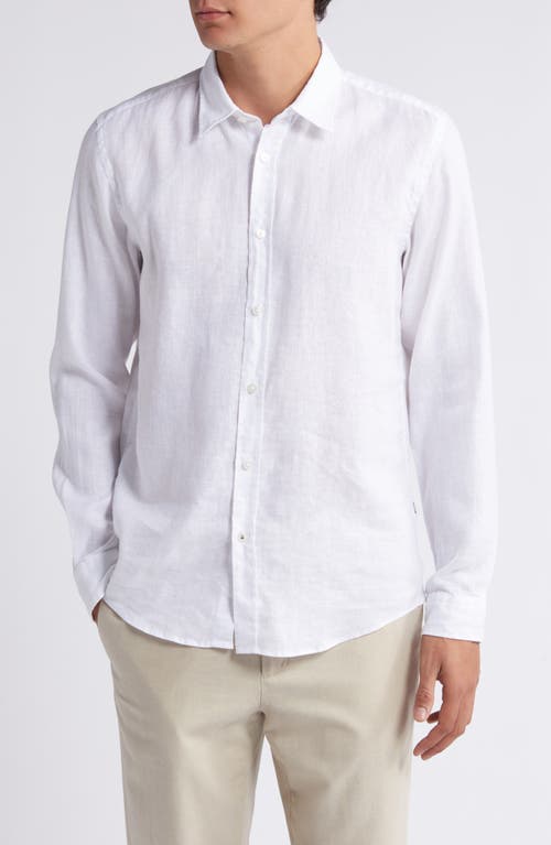 BOSS Roan Slim Fit Stretch Linen Blend Button-Up Shirt White at Nordstrom,