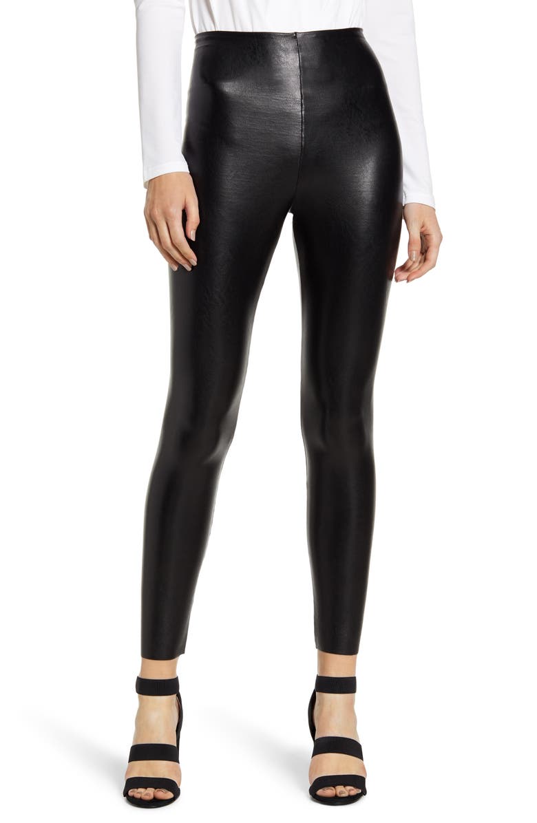  Faux Leather Ankle Leggings, Main, color, BLACK