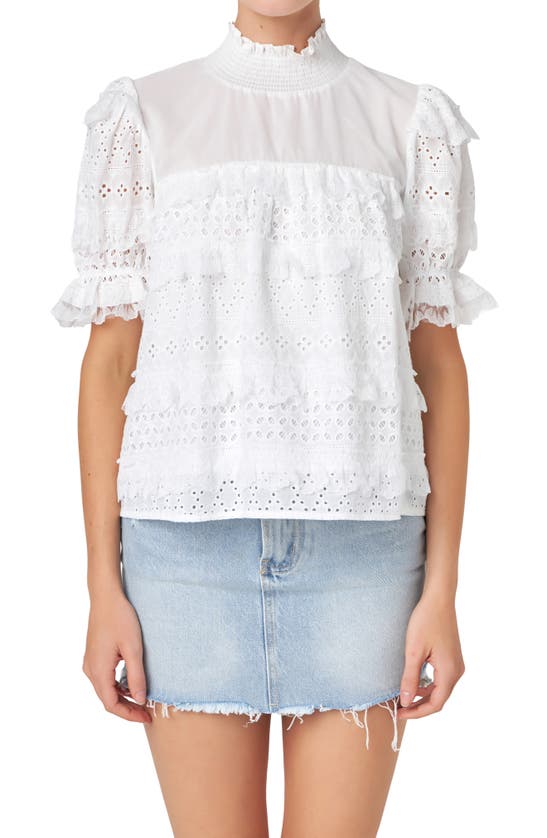 Shop English Factory Eyelet Lace Babydoll Top In Off White