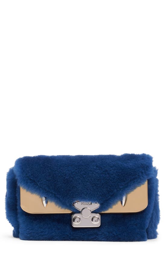 Fendi Small Bag Bug Genuine Shearling Shoulder Bag - Blue In Cobalto