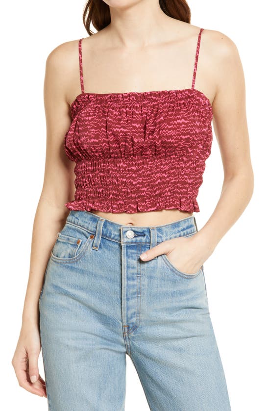 Melrose And Market Smocked Cropped Camisole In Red- Pink Zaggeo