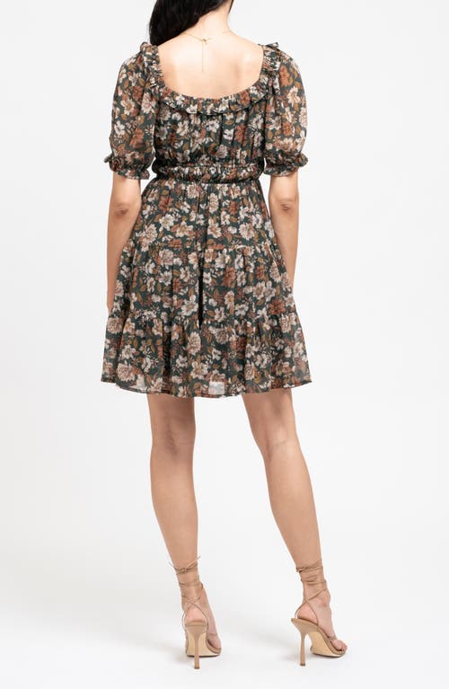 August Sky Floral Empire Waist Dress In Hunter Green Multi
