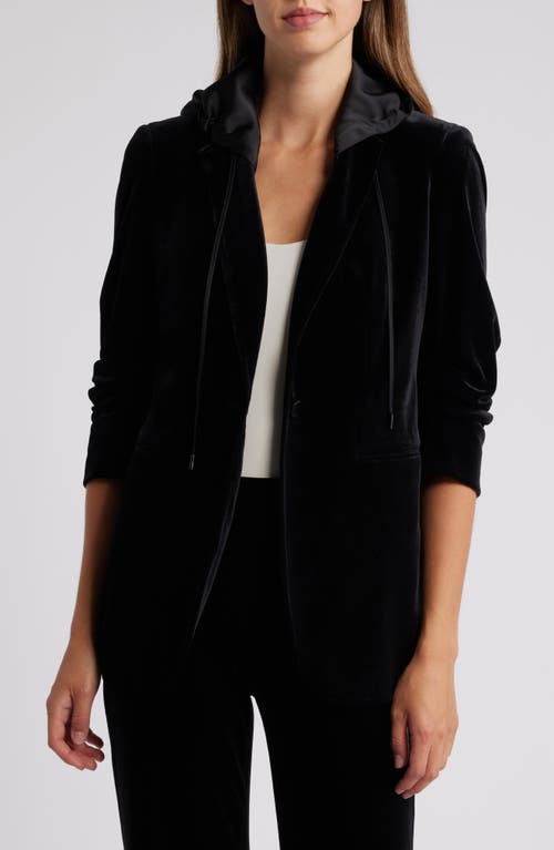 Shop Anne Klein Velvet Jacket With Removable Hood Insert In Anne Black