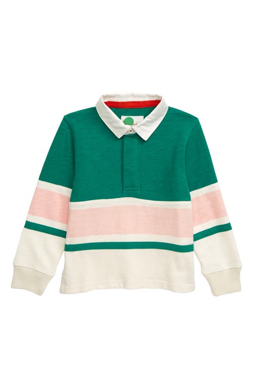 Mini Boden Rugby Polo Shirt in Hike Green/Suffolk Pink 