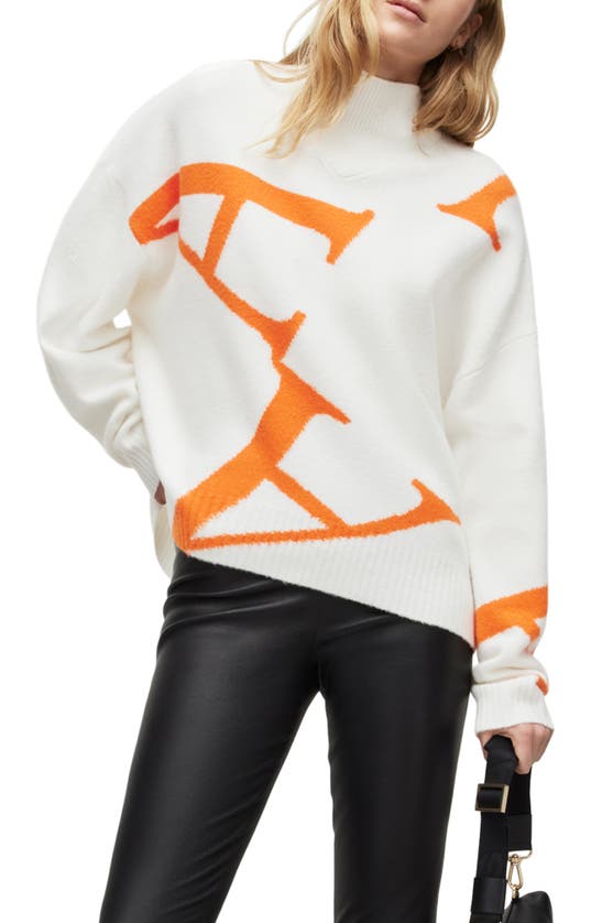 Allsaints A Star Mock Neck Sweater In Chalk White/ Orange