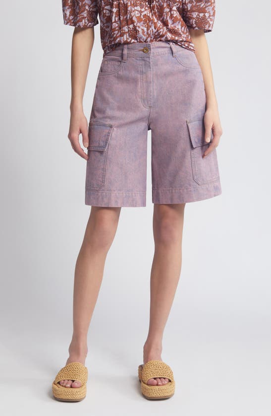 Shop Sessun Sessùn Captino High Waist Denim Bermuda Cargo Shorts In Kraft Violet