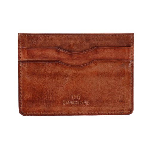 Shop Trafalgar Caelen Plaid Embossed Rfid Leather Card Case In Cognac