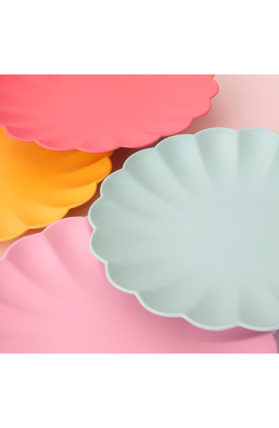 Shop Meri Meri Rainbow Scallop Set Of 6 Reusable Bamboo Party Plates In Pink Multi