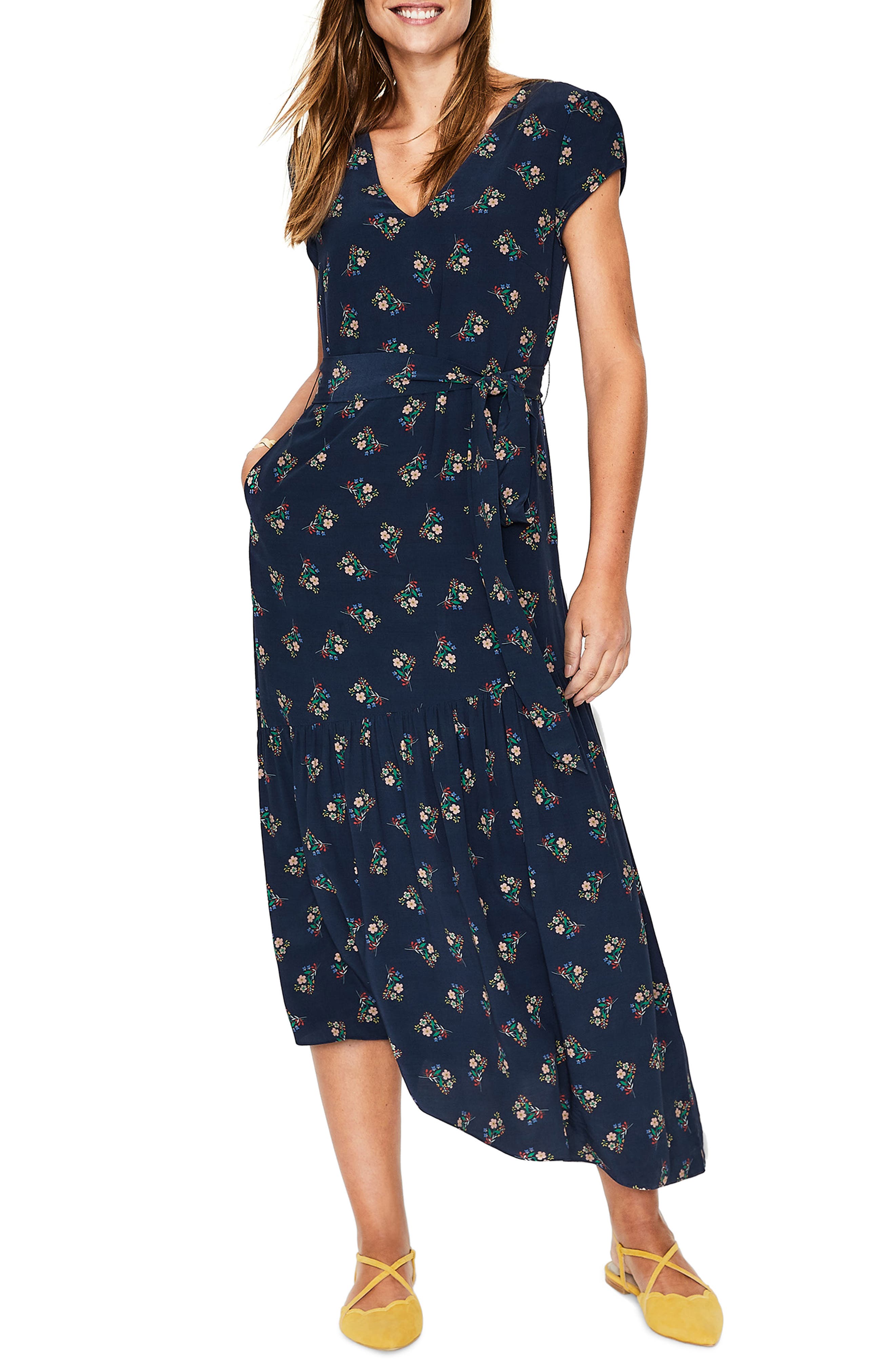 Petite Boden Amy Asymmetrical Midi Dress, Blue