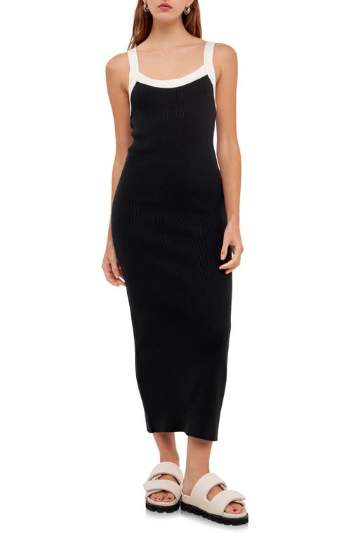 Shop Grey Lab Square Neck Sleeveless Ribbed Midi Dress In Black/white