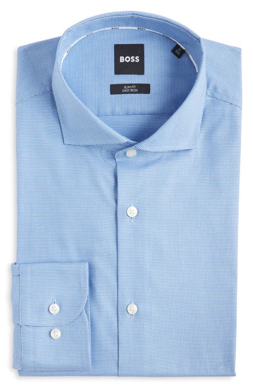 BOSS Hank Slim Fit Easy Iron Micropattern Stretch Cotton Dress Shirt Bright at Nordstrom