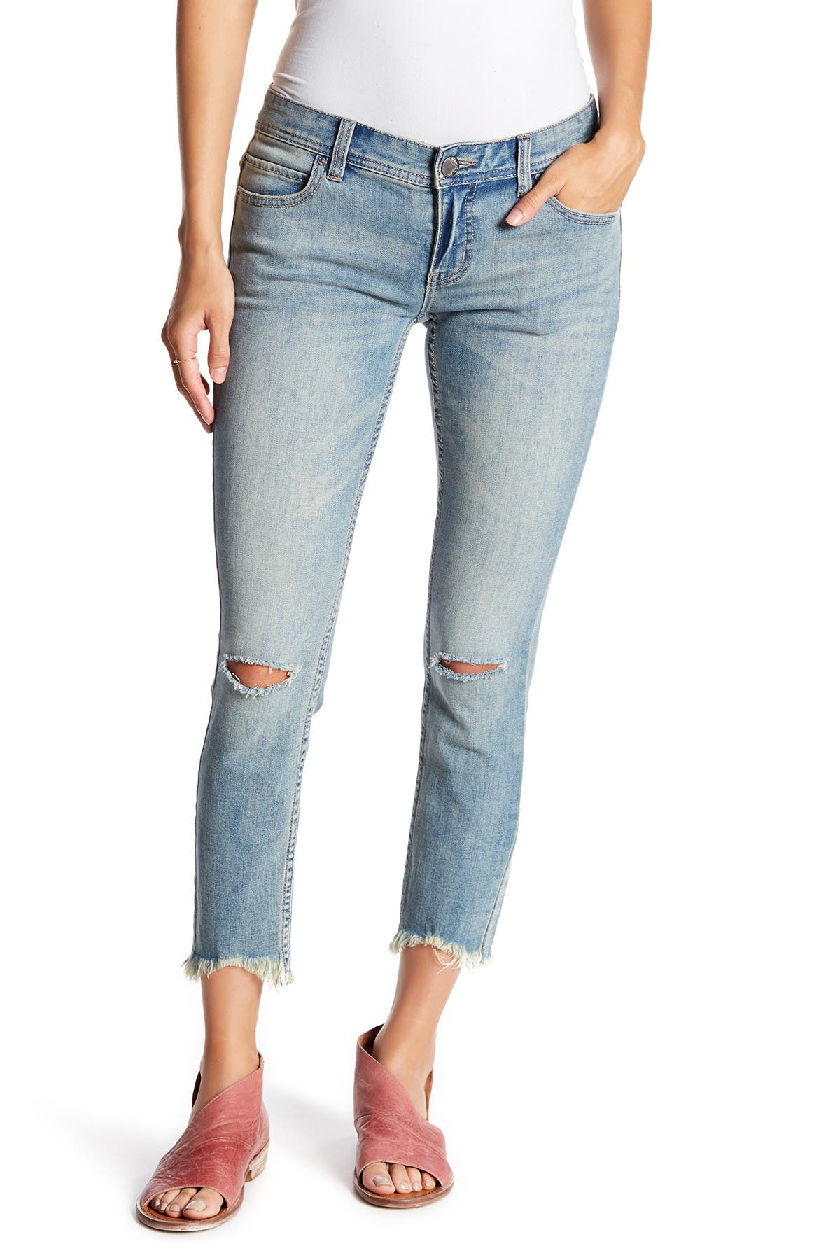 low rise destroyed jeans