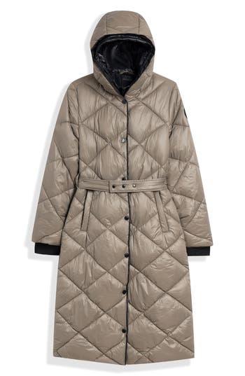 Noize Amiyah Belted Diamond Quilt Longline Jacket In Mocha