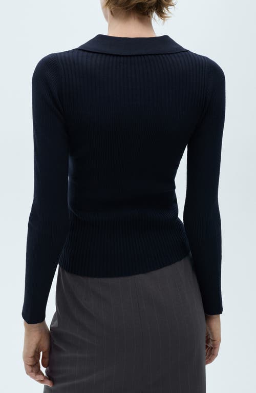 Shop Mango Johnny Collar Popover Sweater In Dark Navy