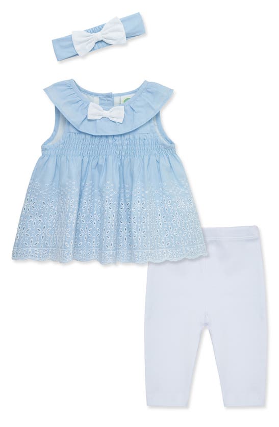 Shop Little Me Chambray Eyelet & Leggings Set In White/ Blue