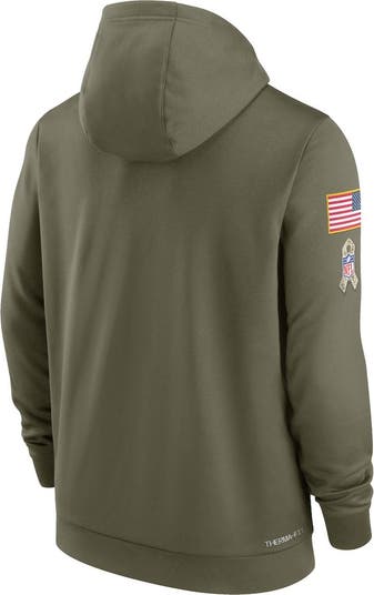 Men's new orleans saints nike olive salute to service sideline top therma performance pullover hoodie