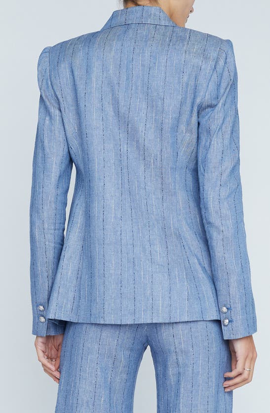 Shop L Agence L'agence Chamberlain Stripe Cotton Blend Blazer In Slate Blue Pinstripe