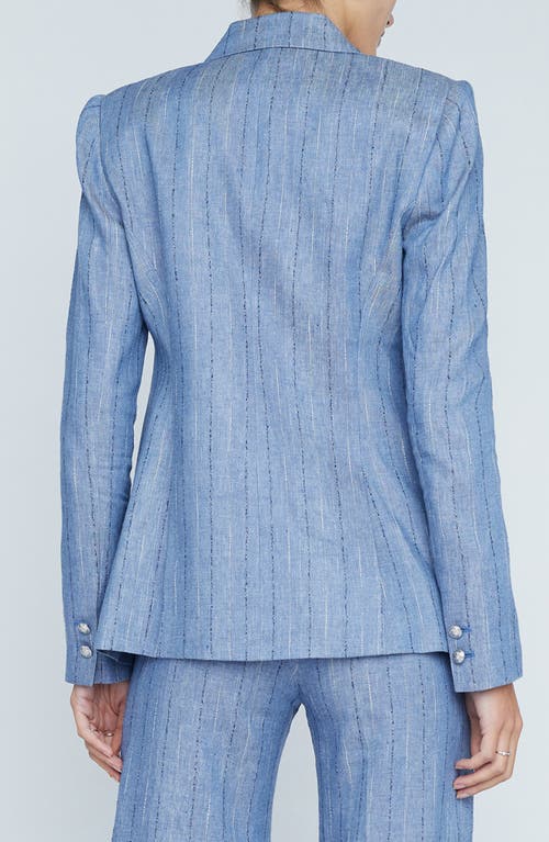 L Agence Chamberlain Linen-blend Blazer In Slate Blue Pinstripe