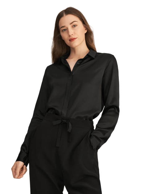 Shop Lilysilk Basic Concealed Placket Silk Shirt In Black