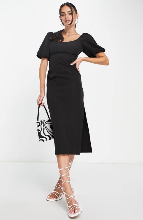 Puff sleeve black dress and sandals outfit  Black dress with sleeves,  Outfits, Cool outfits