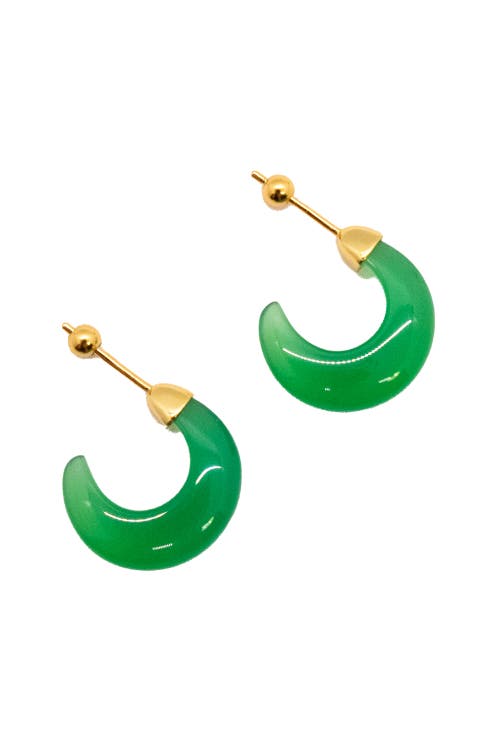 Shop Seree Half Moon Green Chalcedony Earrings In Bright Green