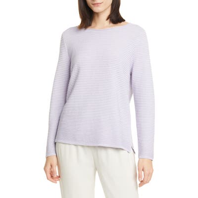 Eileen Fisher Horizontal Ribbed Organic Linen & Cotton Sweater, Purple