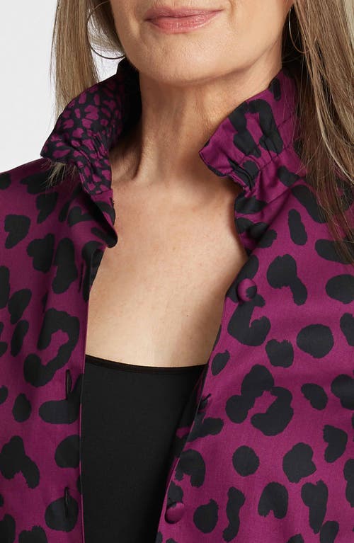 Foxcroft Carolina Animal Print Cotton Sateen Button-up Shirt In Plum/black
