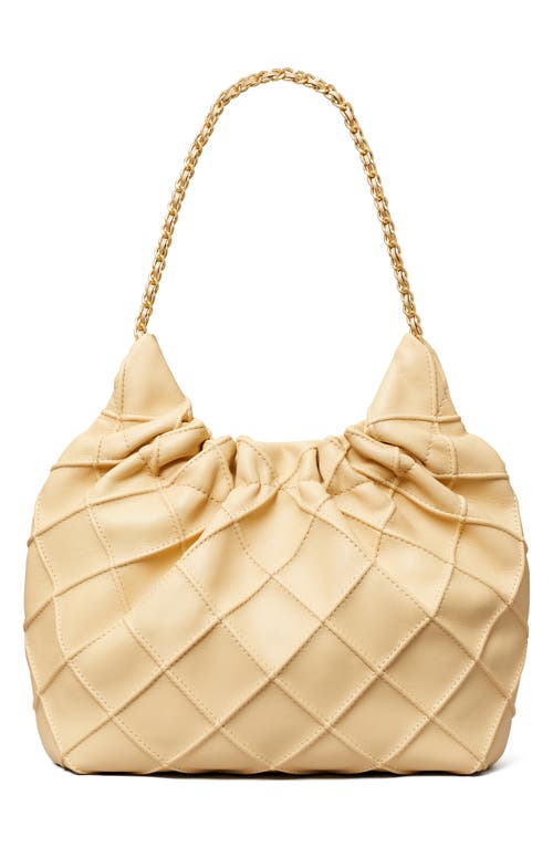 Tory Burch Mini Fleming Hobo Leather Shoulder Bag In Vanilla Soft Serve