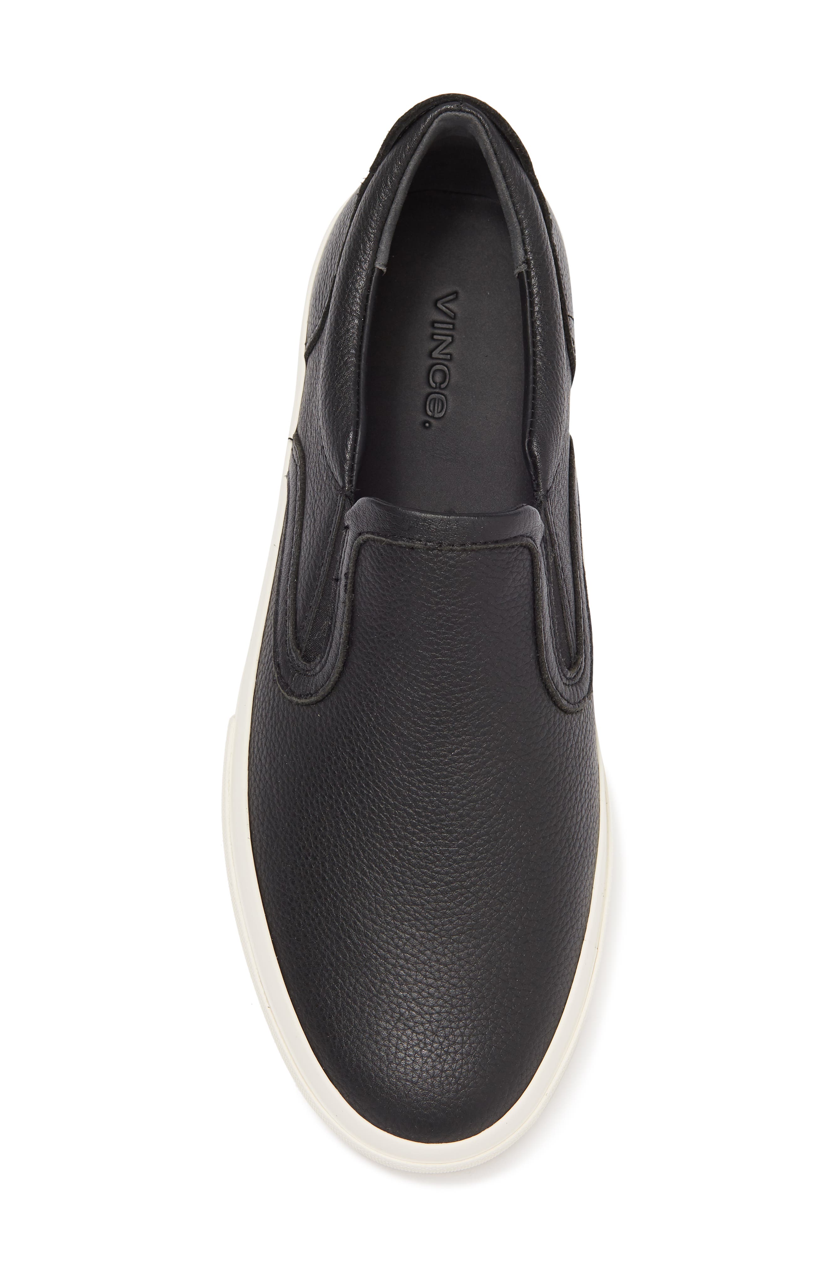 vince black leather slip ons