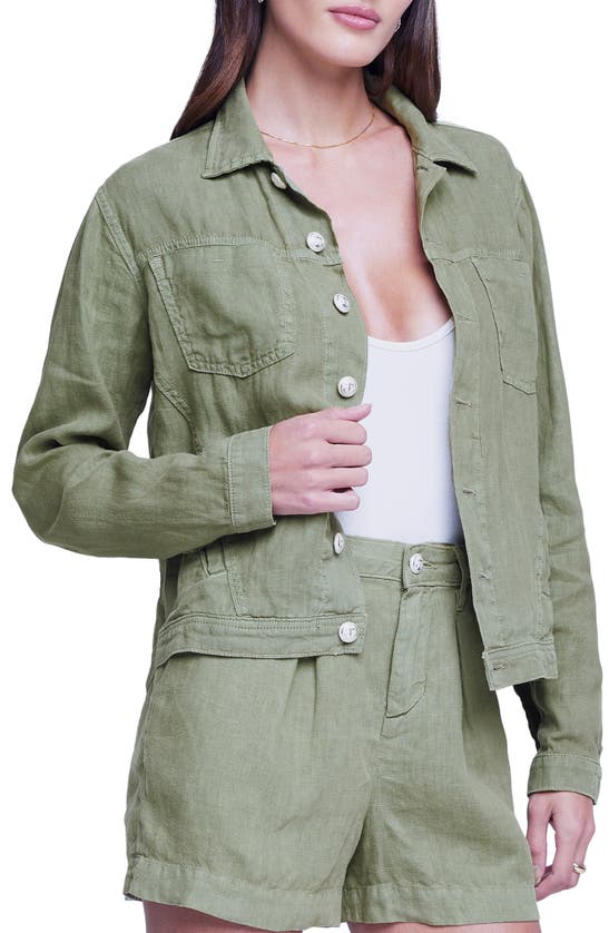 L Agence Celine Slim Linen Jacket In Soft Army