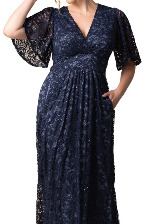 Kiyonna Luminous Sequin Lace A-line Gown In Nocturnal Navy