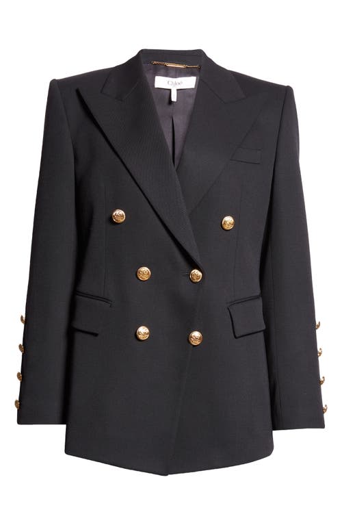 Shop Chloé Double Breasted Stretch Wool Grain De Poudre Blazer In Black