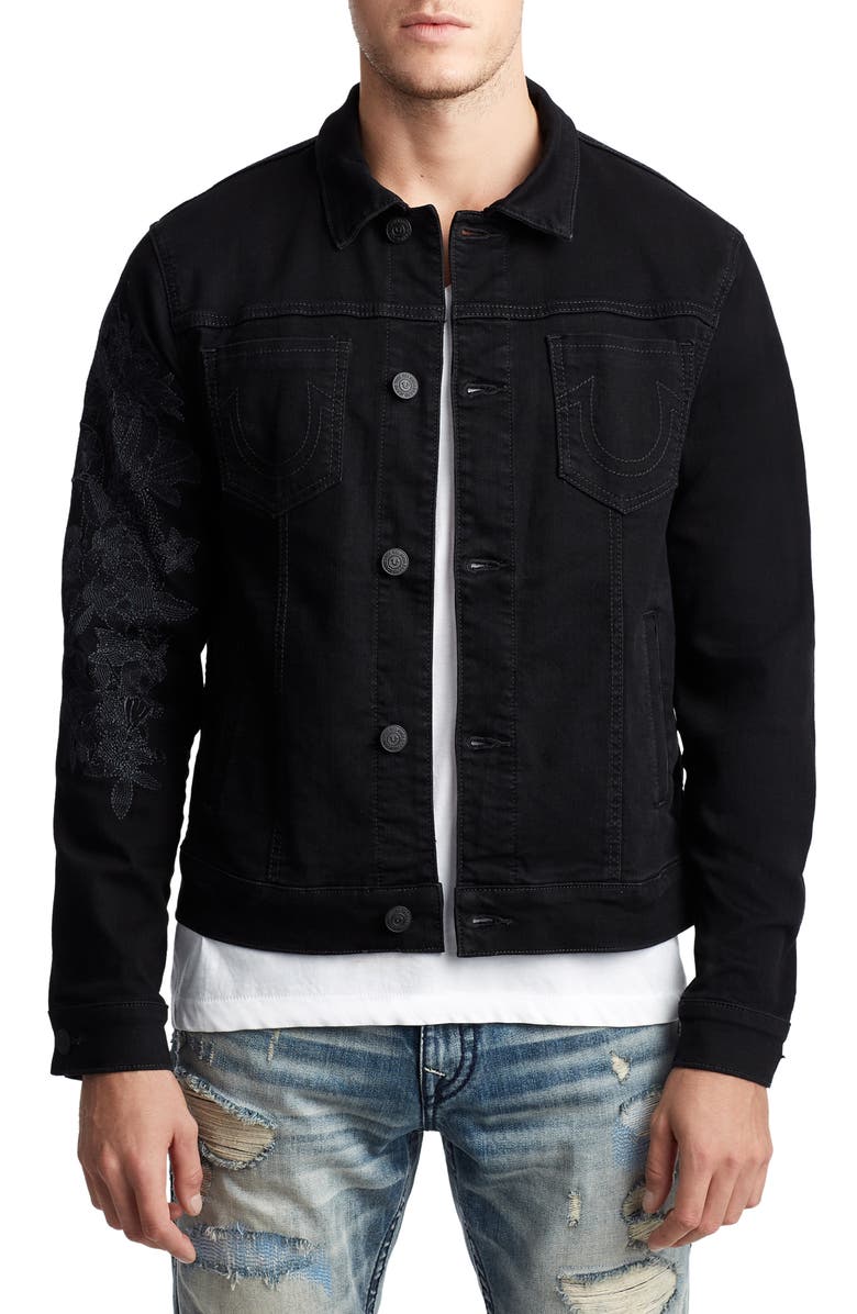true religion denim jacket black white stitching