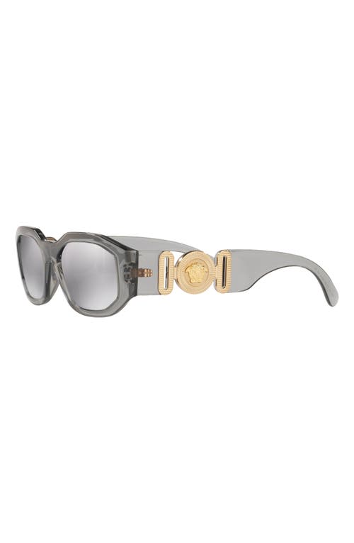 Shop Versace Biggie 53mm Round Sunglasses In Transparent Grey/grey Mirror