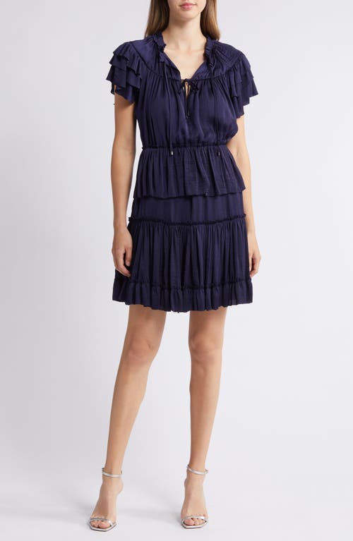 Shop Sam Edelman Tiered Ruffle Minidress In Navy