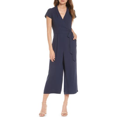 Vince Camuto Crepe Cropped Jumpsuit, Blue