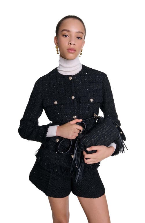 Shop Maje Sequinned Tweed Jacket In Black