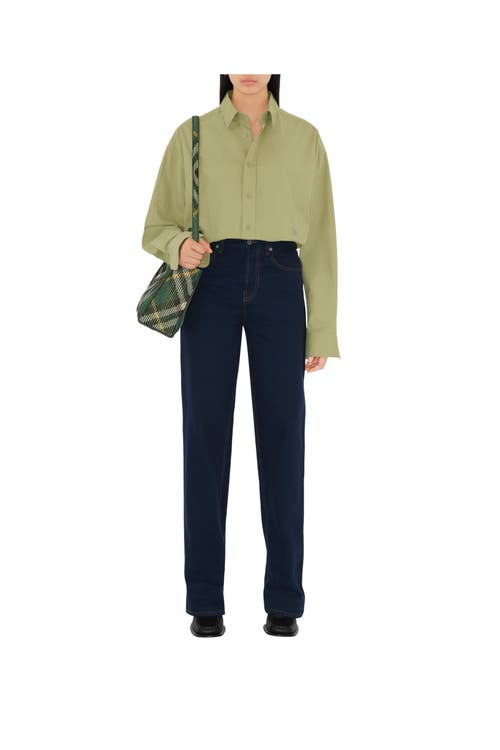 Shop Burberry Mini Check Knitted Tote In Ivy