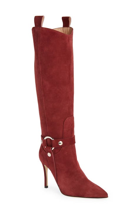 bright red knee high boots