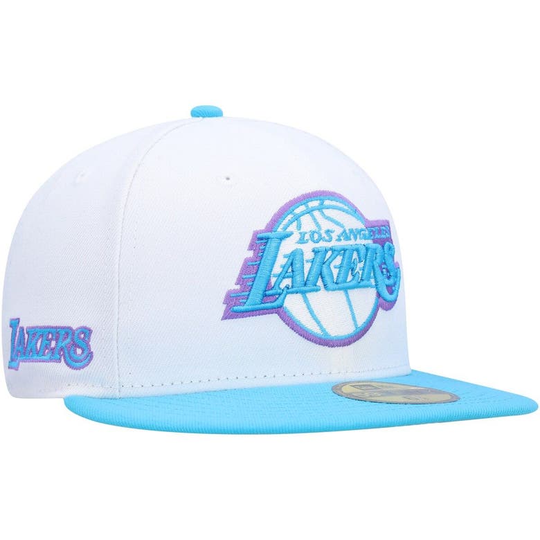 New Era White Los Angeles Lakers Vice Blue Side Patch 59fifty Fitted ...