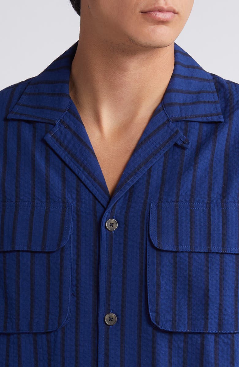 Les Deux Osmund Stripe Cotton Seersucker Camp Shirt, Alternate, color,