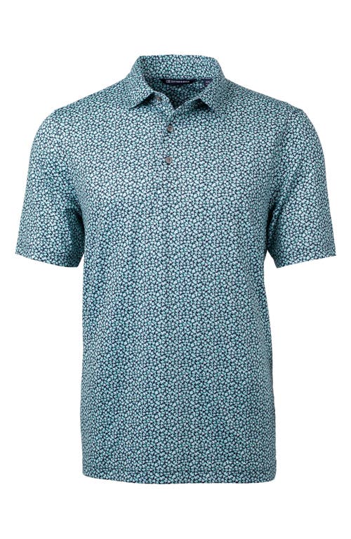 Shop Cutter & Buck Magnolia Scatter Print Performance Polo In Fresh Mint/navy Blue