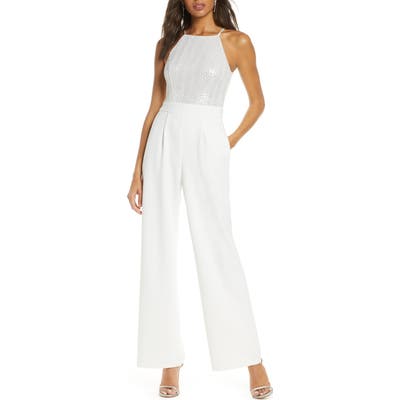 Vince Camuto Sequin Wide Leg Jumpsuit, Ivory