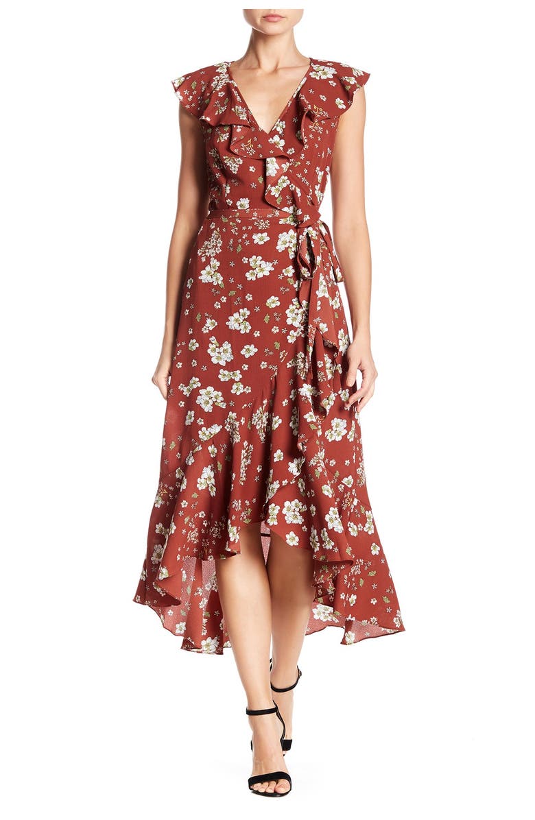 Patterned Ruffle Wrap Midi Dress Nordstromrack