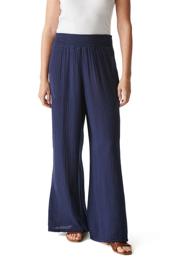 Shop Michael Stars Smocked Wide Leg Pants In Nocturnal