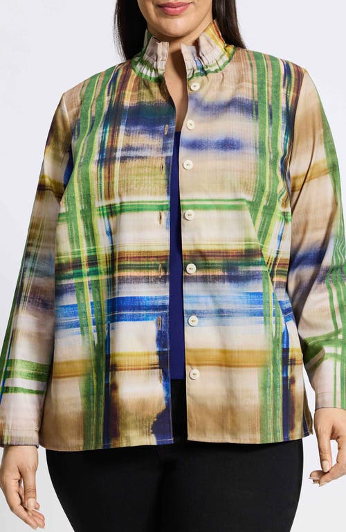 Foxcroft Carolina Painterly Stripe Cotton Button-up Shirt In Blue Multi