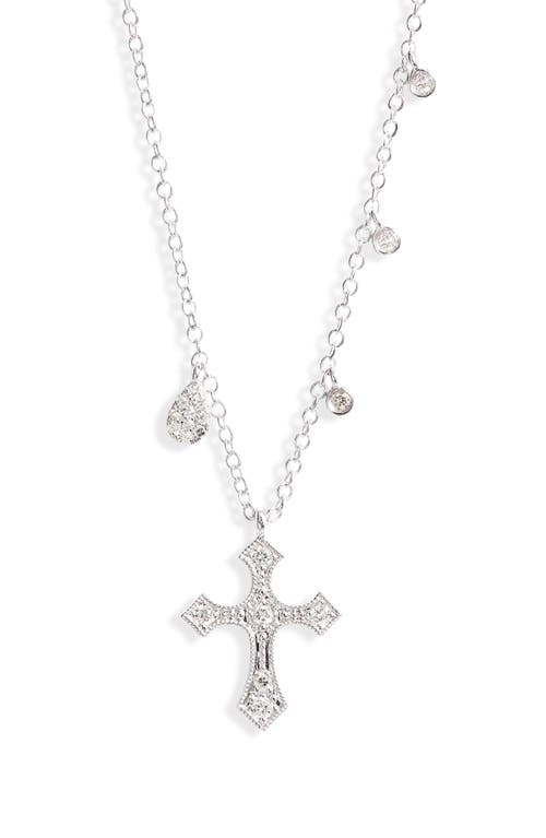Meira T Diamond Cross Pendant Necklace in White Gold at Nordstrom, Size 18