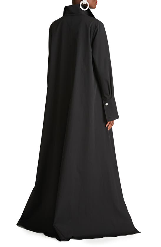 Shop Halston Imari Long Sleeve Cotton Poplin Shirtdress In Black