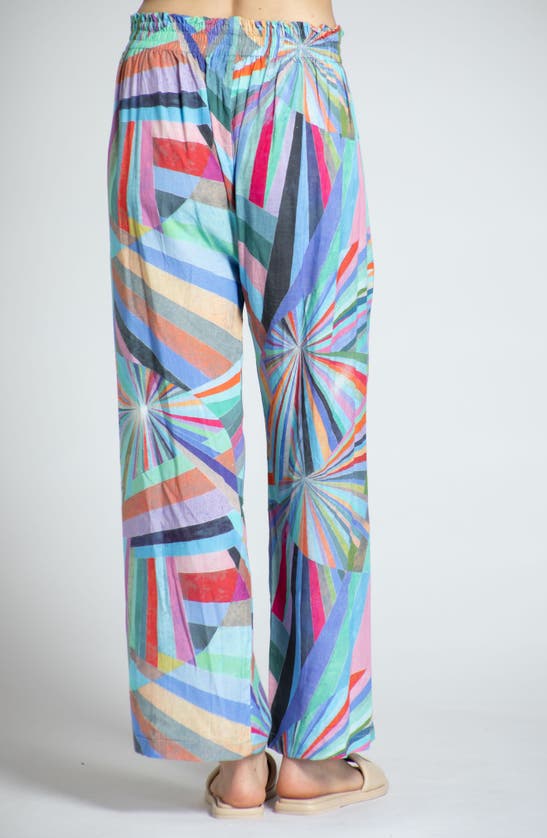 Apny Print Tie Waist Crop Wide Leg Pants In Blue Multi